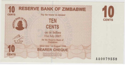 Zimbabué 10 Cents 2007