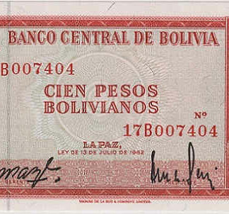 Bolívia 100 Pesos 1962