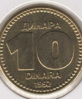 Jugoslávia 10 Dinara 1992