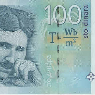 Sérvia 100 Dinar 2012 Nikola Tesla