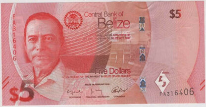 Belize 5 Dollars 2025